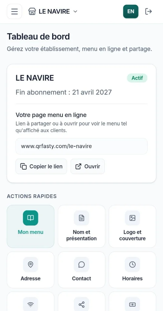 Plateforme menu digital pour établissements au Maroc