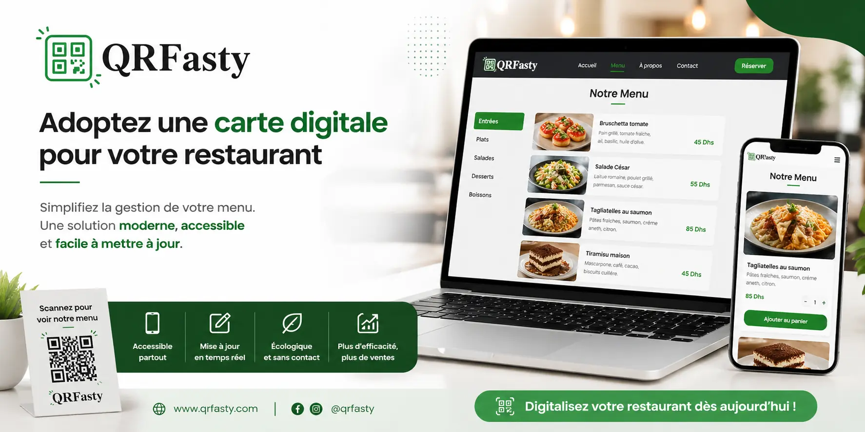 carte digitale de restaurant affichée sur smartphone avec navigation entre catégories