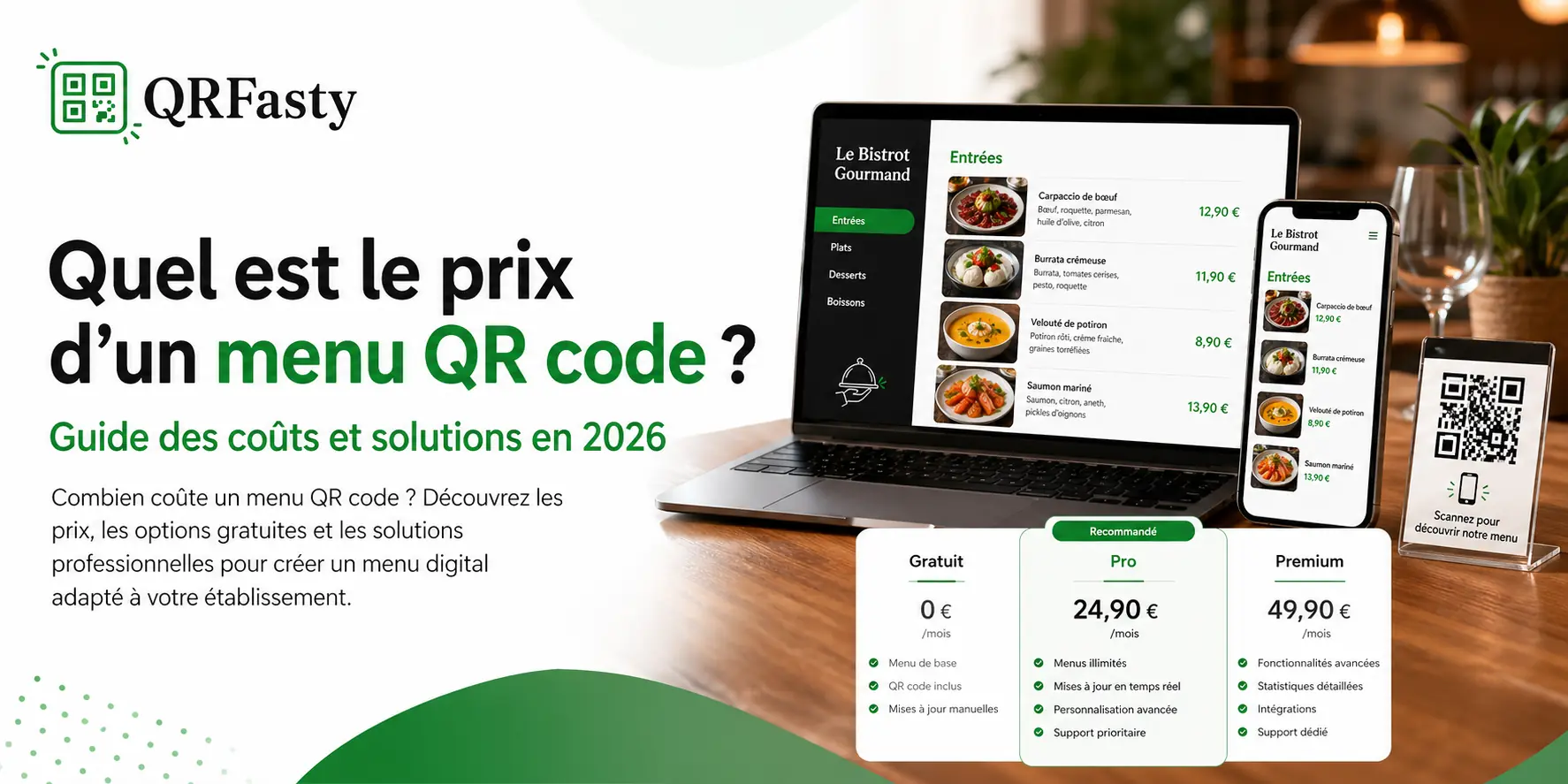 affichage des tarifs d’un menu QR code avec comparaison des abonnements sur écran
