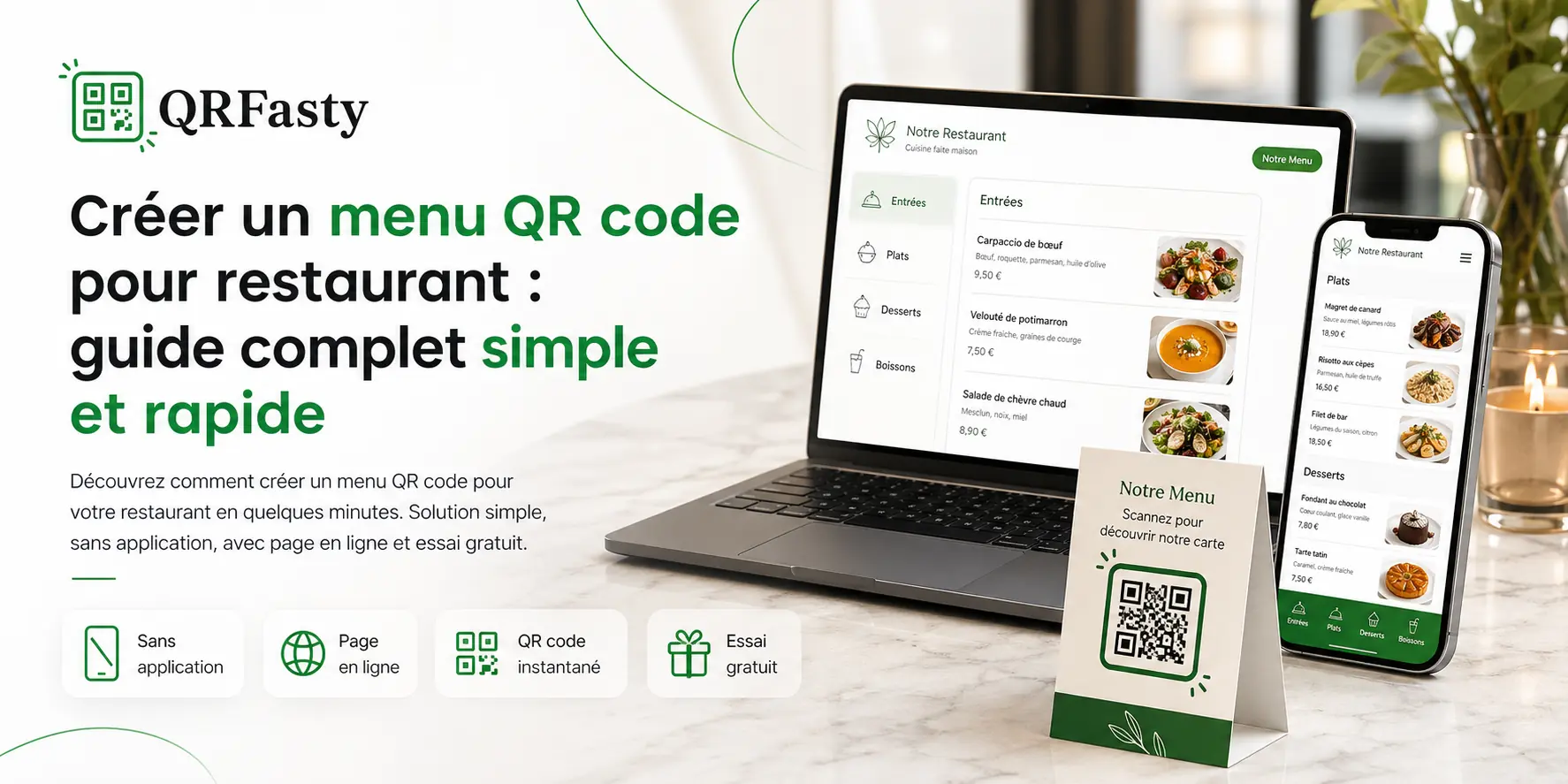 menu QR code restaurant affiché sur smartphone avec carte digitale accessible en ligne